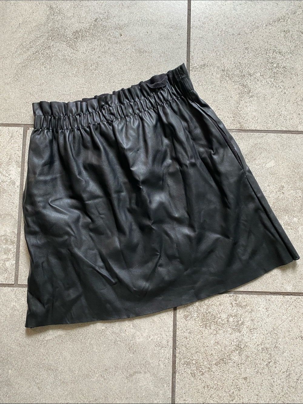 Zara Black Faux Leather Mini Skirt Elastic Waist